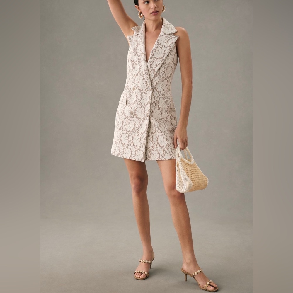 Hutch Anthropologie Sleeveless Double-Breasted Lace Blazer Mini Dress Large